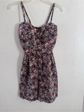 Vintage Y2K Floral Button-Front Corset Mini Dress / Romper Size S 100% Cotton